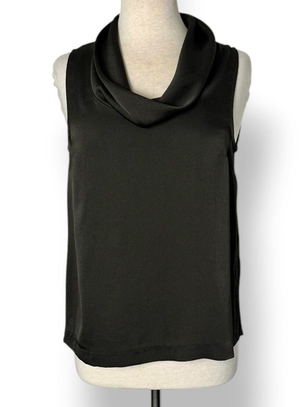Vince Camuto Cowl Neck Sleeveless Satin Top Dark Brown Sz XS